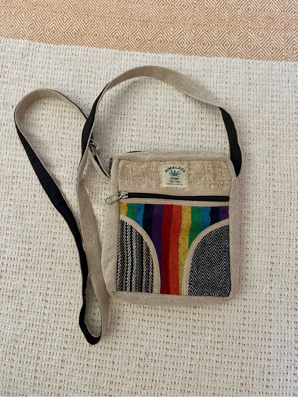 Himalayan Hemp Natural Rainbow Stripe Crossbody Bag